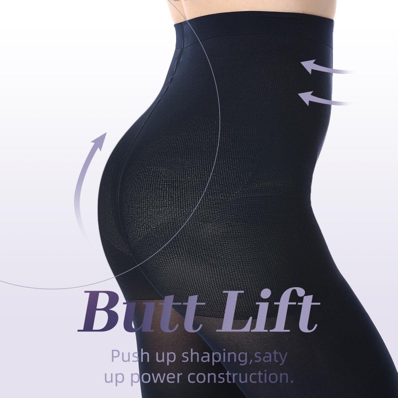 MANZI 2 Pairs Run Resistant Control Top Panty Hose Opaque Tights, X-large, Navy blue - Image 3